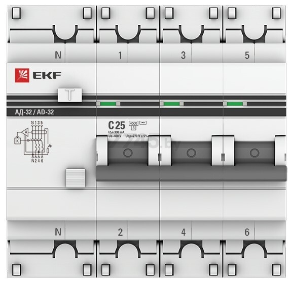 Дифавтомат EKF PROxima АД-32 3P+N 32А 30мА тип AC (DA32-32-30-4p-pro) - Фото 2